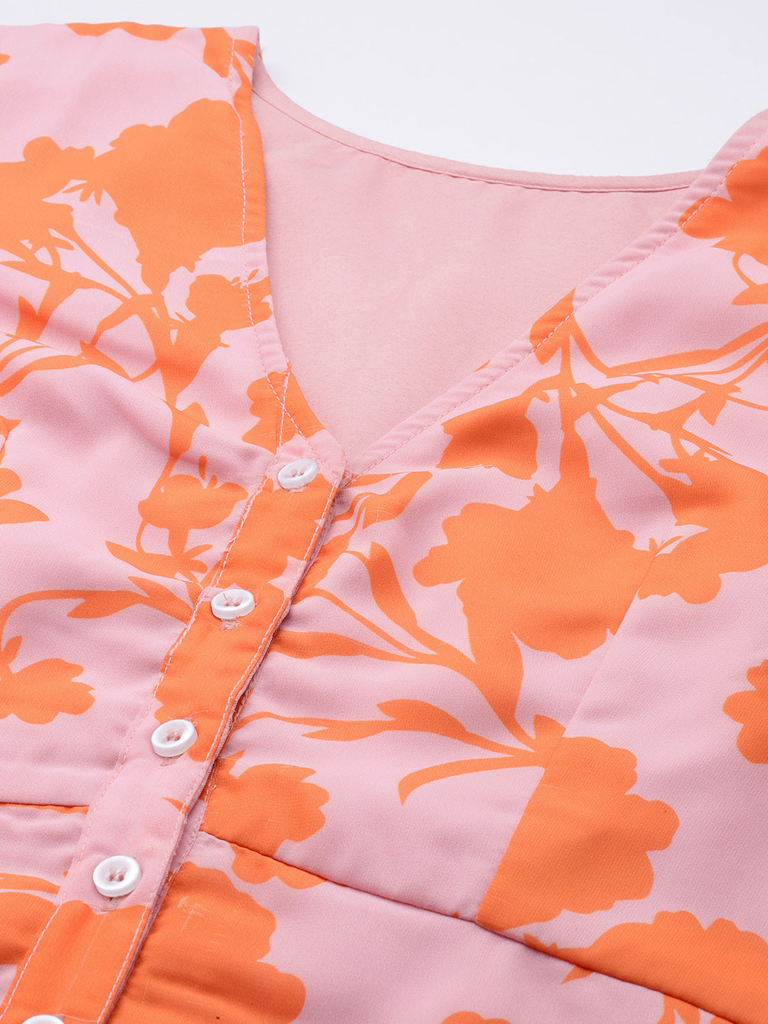 Bollywood Vogue Ready To Wear Pink N Orange Printed Georgette Dress - Look Shot