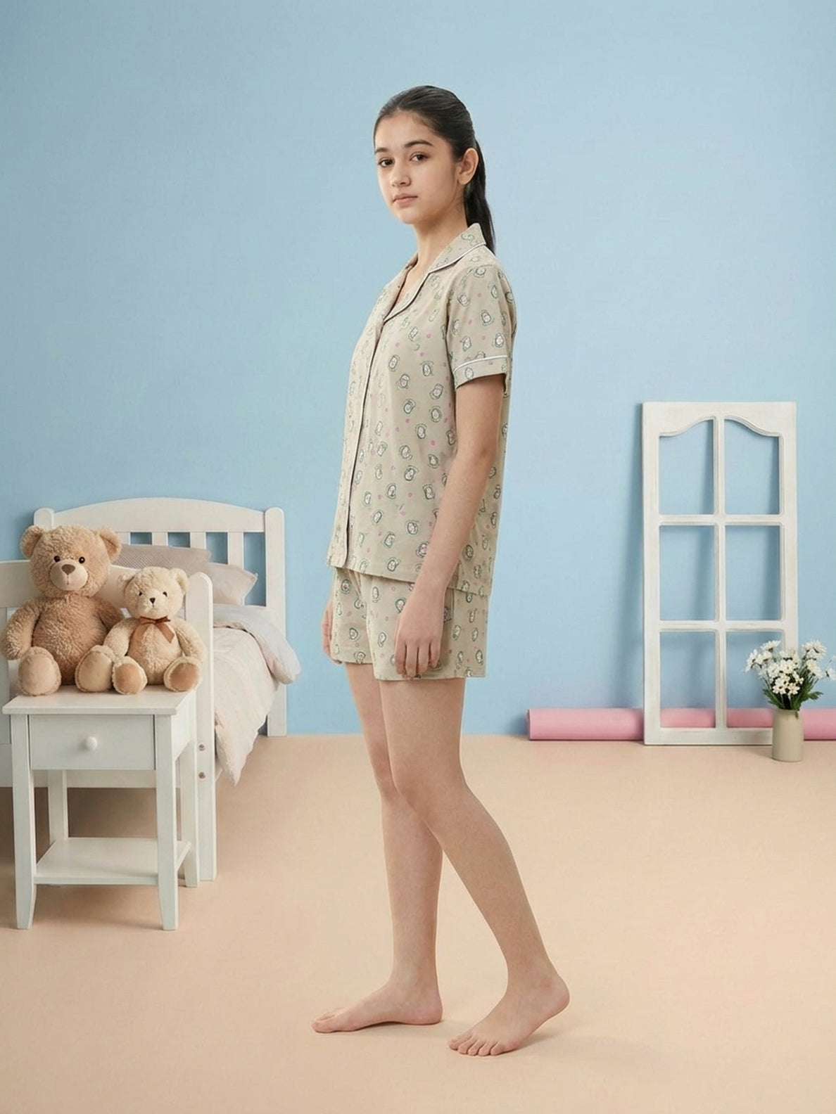 Lil Tomatoes Girls Cotton Night Suits - Oil Green