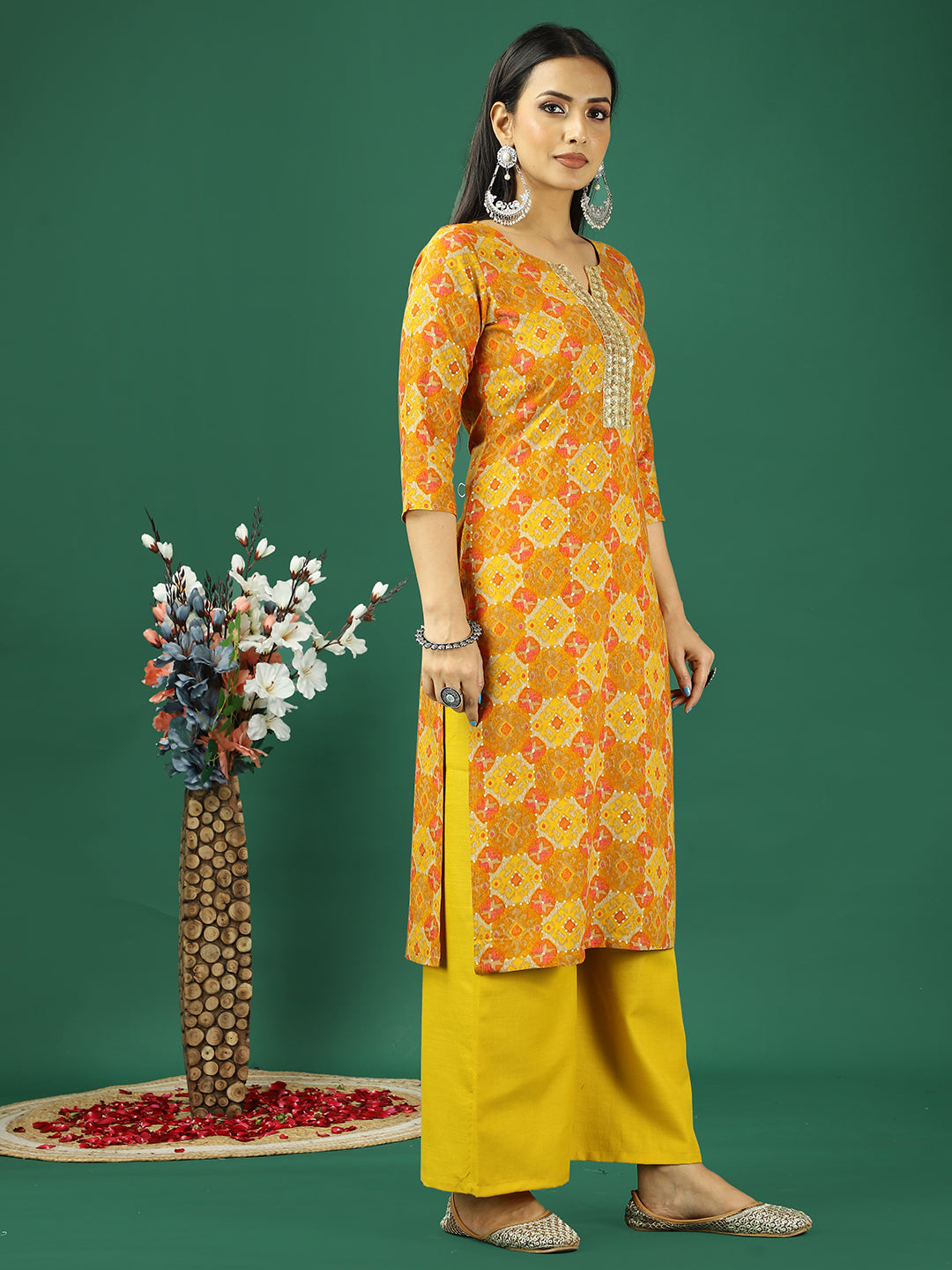 Bollywood Vogue Ready To Wear Multicolored Printed Viscose Kurta Set - Side View