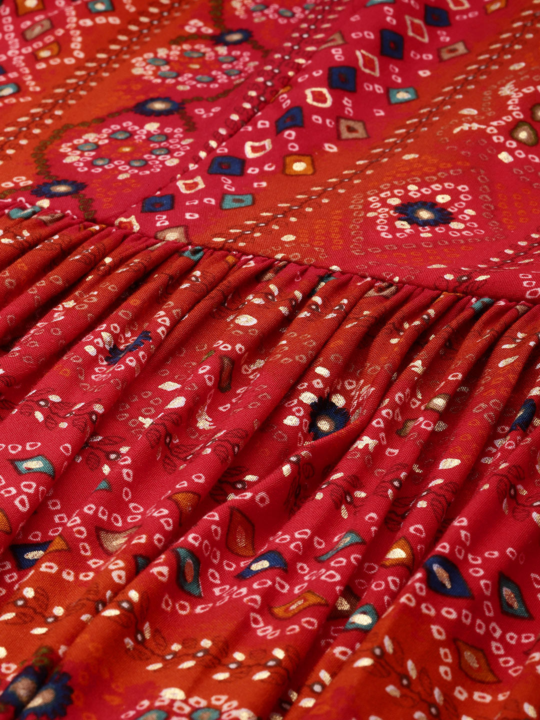 Bollywood Vogue Ready To Wear Red Printed Viscose Fabric Dress - Additional View 1