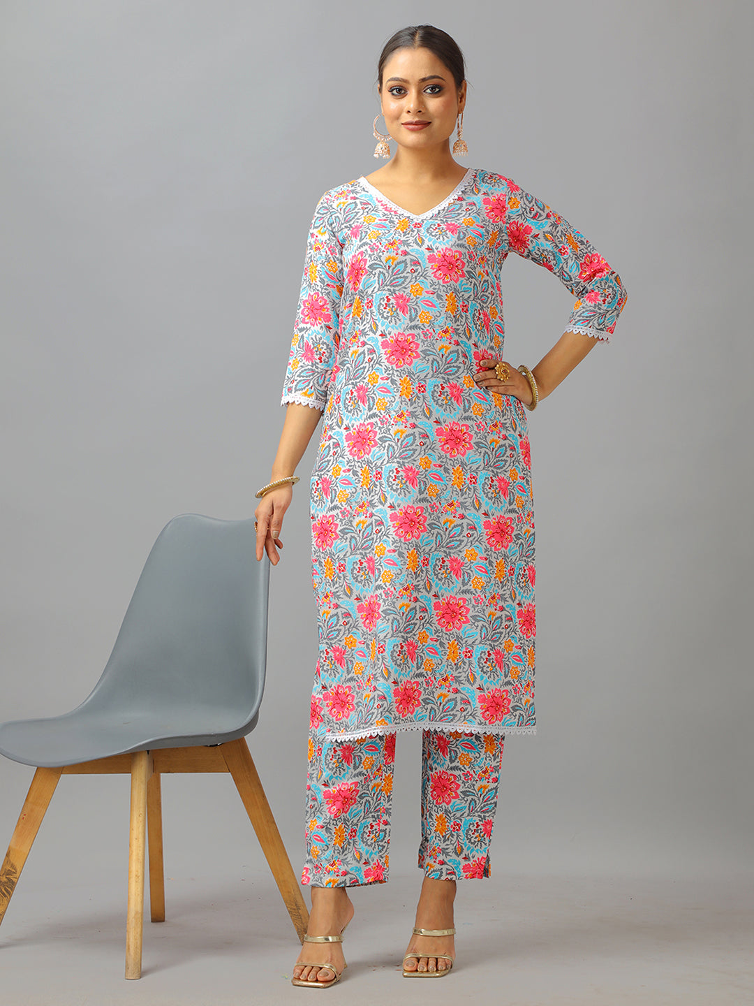 Bollywood Vogue Ready To Wear Multicolor Rayon Printed Straight Pant Suit - Detail View