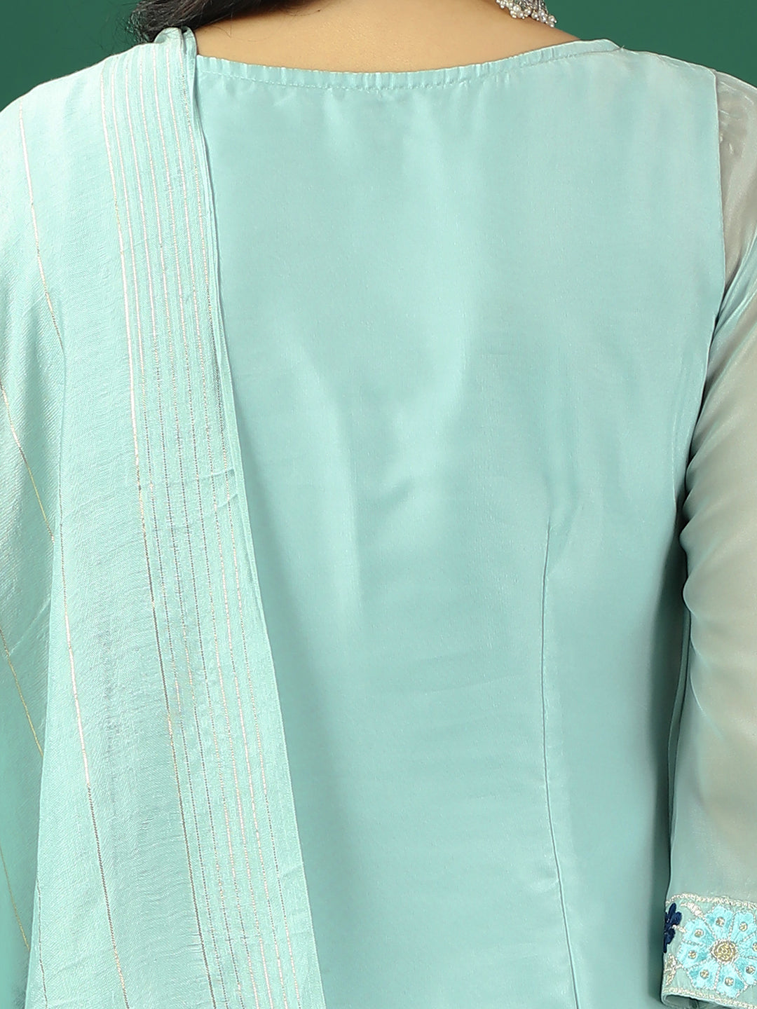 Bollywood Vogue Ready To Wear Blue Organza Embroidred Straight Pant Suit - Additional View 2