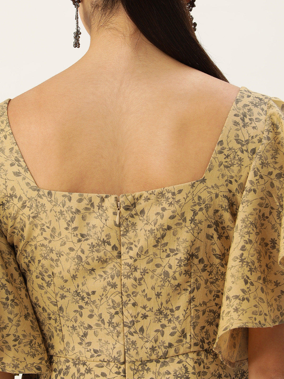 Bollywood Vogue Ready To Wear Beige Rayon Printed Dress - Detail View