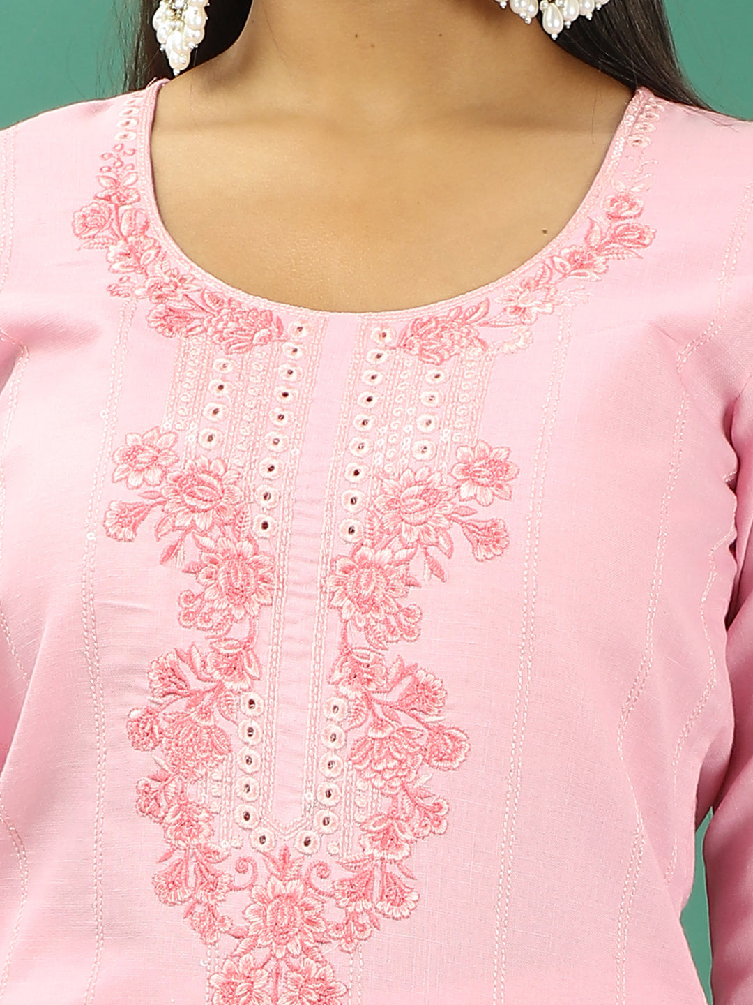 Bollywood Vogue Ready To Wear Pink Rayon Embroidered Straight Pant Suit - Additional View 1