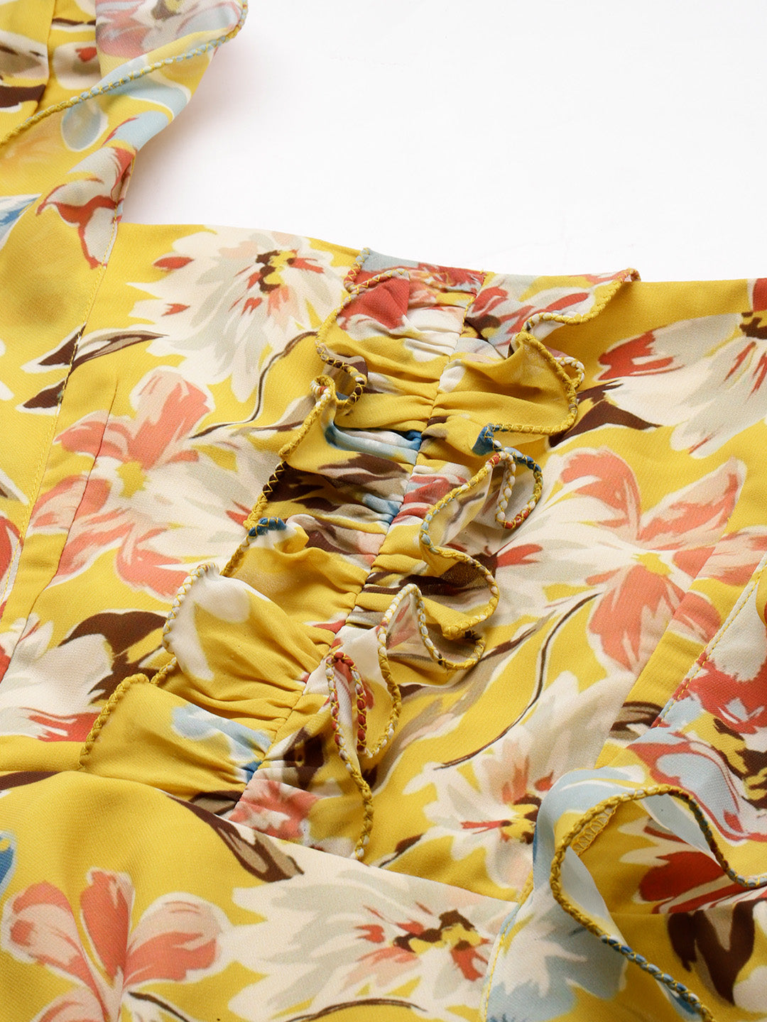 Bollywood Vogue Ready To Wear Yellow Georgette Printed Dress - Detail View