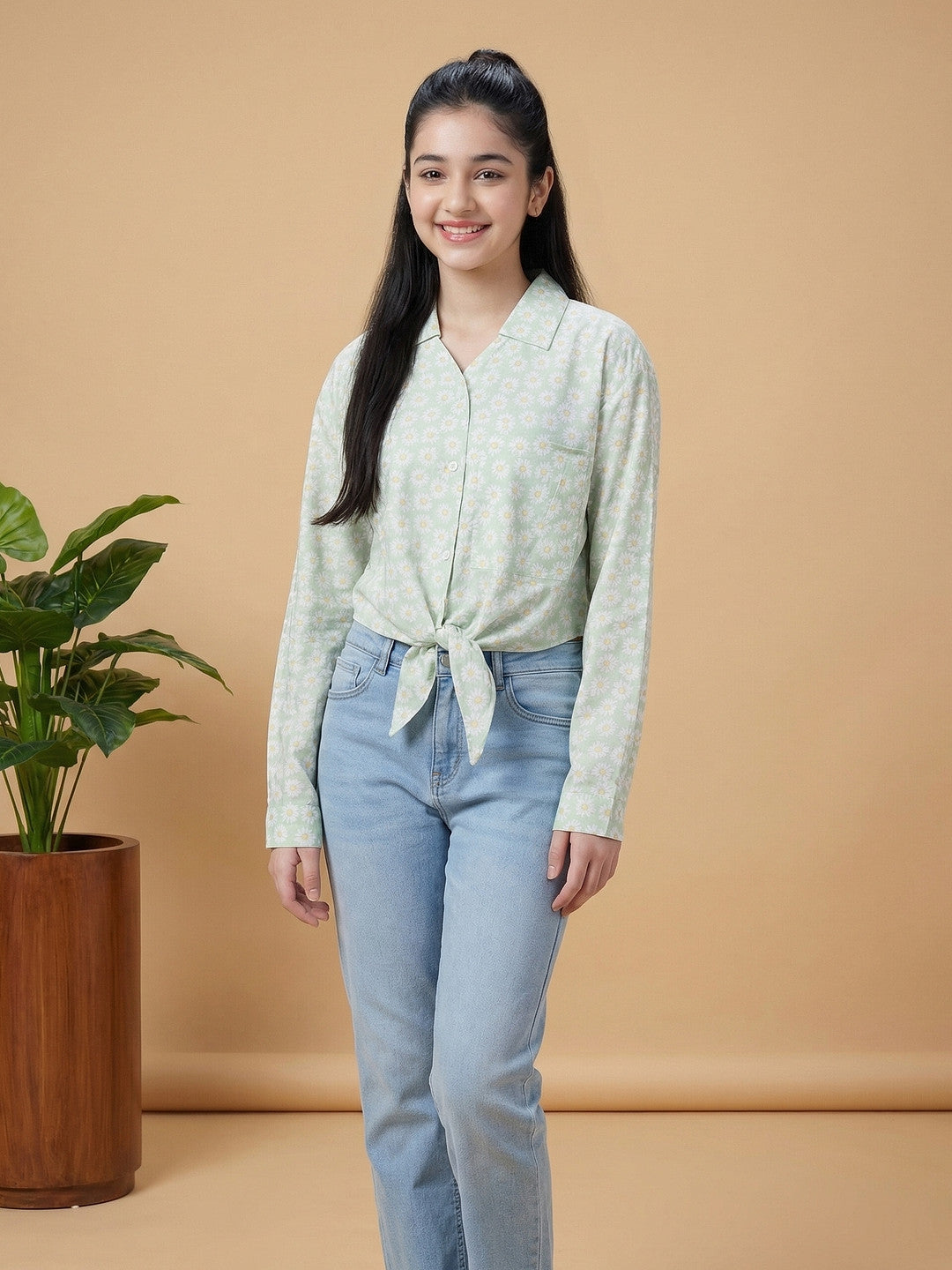 Lil Tomatoes Girls Cotton Shirt - Green