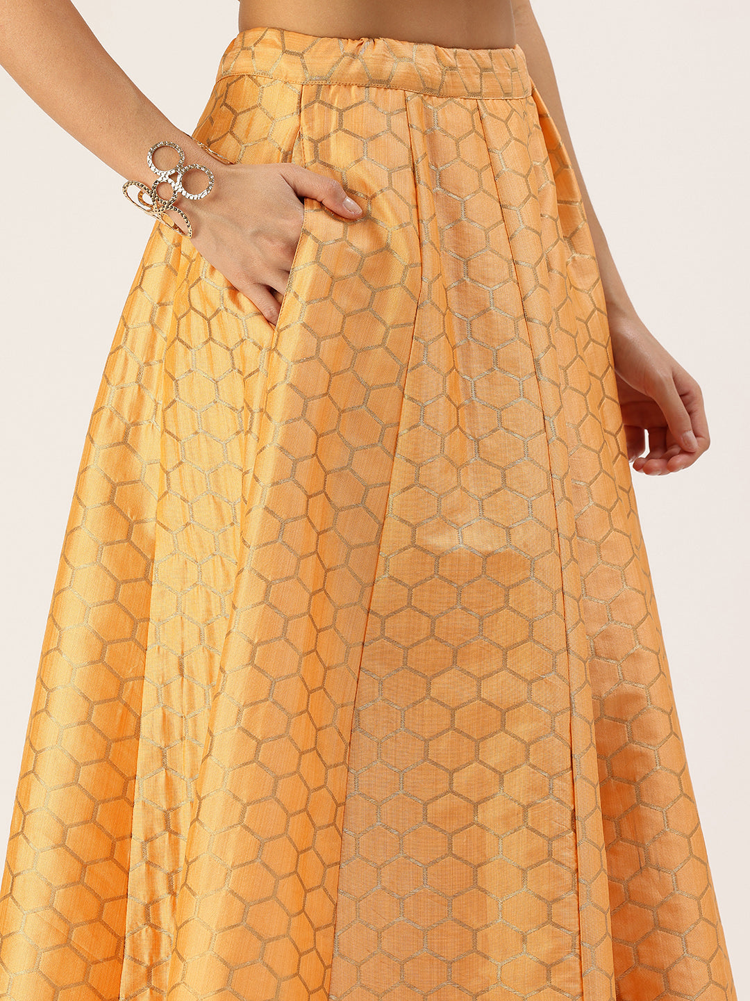Bollywood Vogue Ready To Wear Peach Jacquard Kali Lehenga - Additional View 1