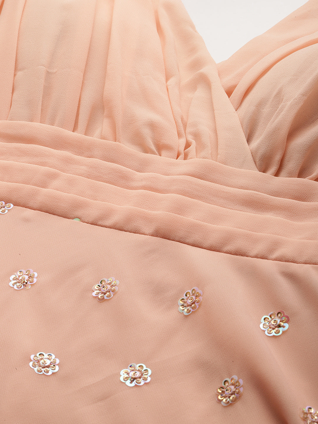 Bollywood Vogue Ready To Wear Peach Embroidered Georgette Overlapped Gown - Look Shot