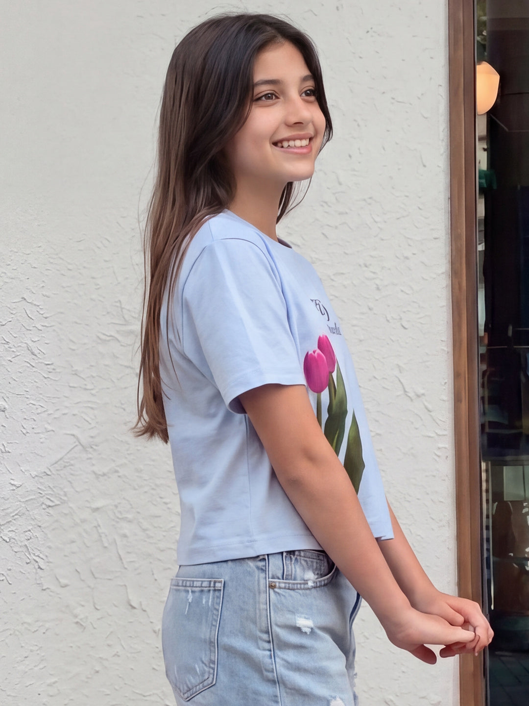 Lil Tomatoes Girls Cotton Crop Top - Powder Blue