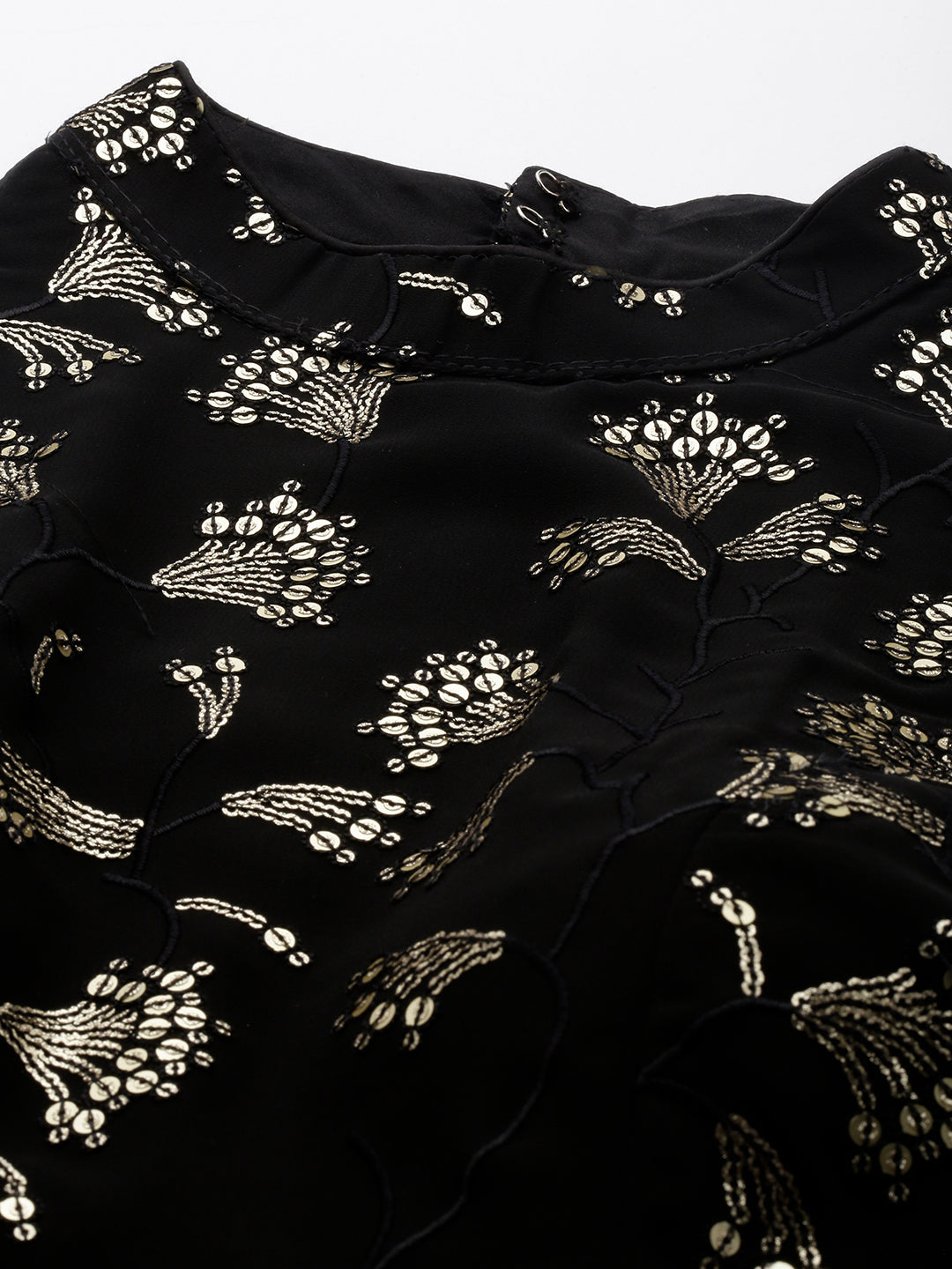 Bollywood Vogue Ready To Wear Black Embroidered Wide Leg Pant Set - Back View