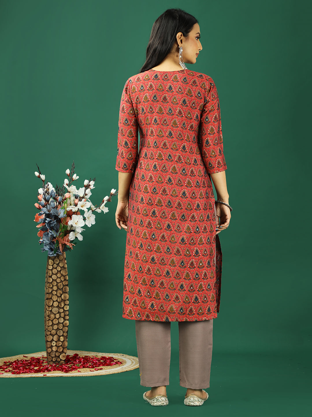 Bollywood Vogue Ready To Wear Pink Chanderi Modal Silk Kurta Set - Back View