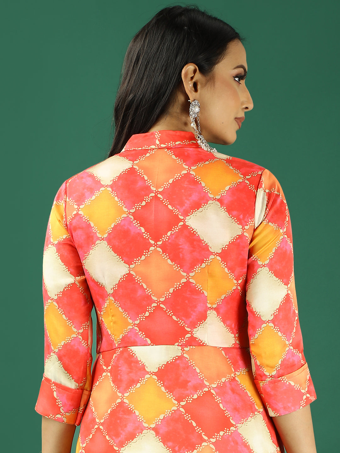 Bollywood Vogue Ready To Wear Multicolour Cotton Printed Shawl Collar Kurta Set - Detail View