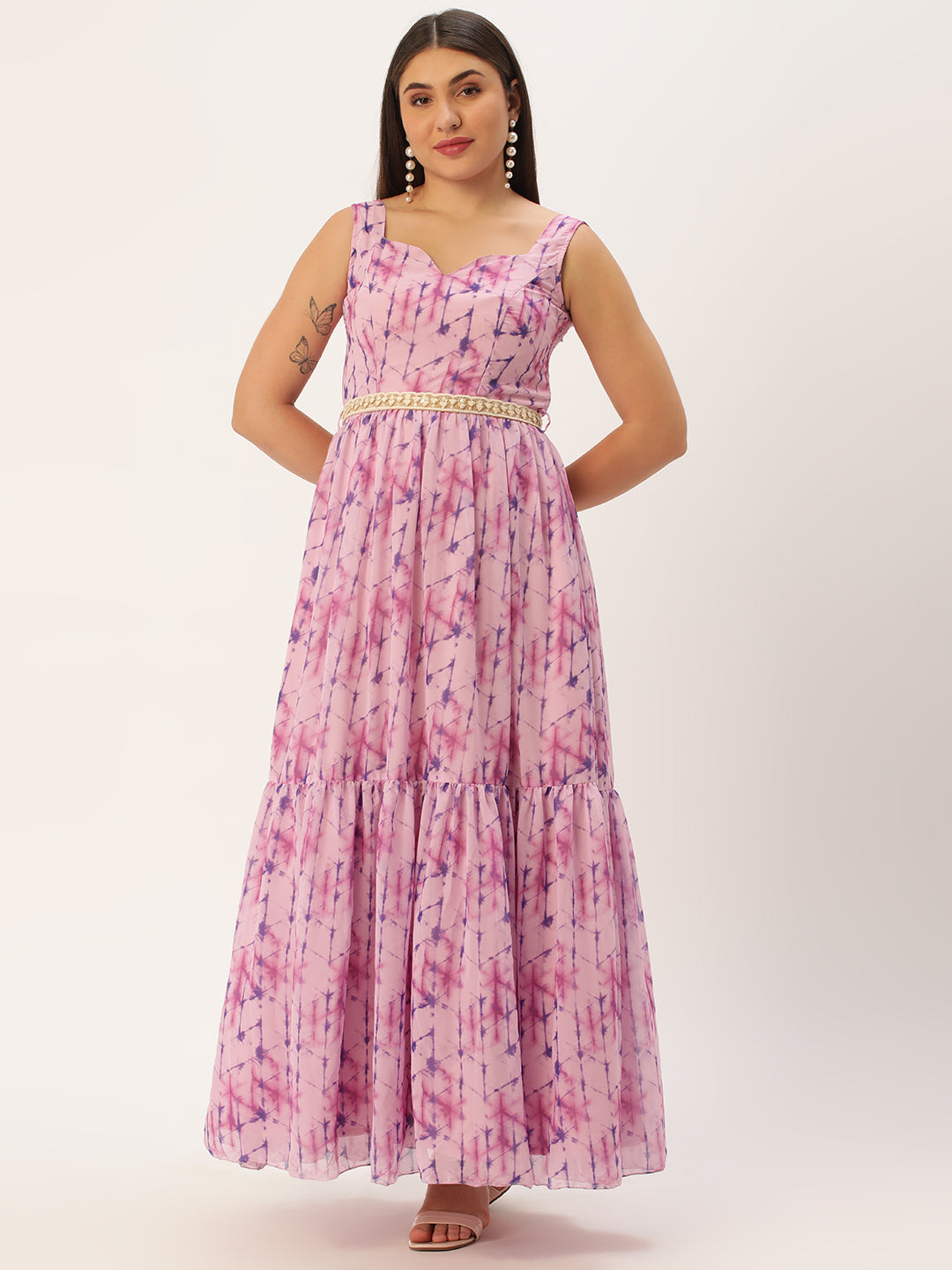 Bollywood Vogue Ready To Wear Multicolored Digital Printed Tiered Dress - Front View