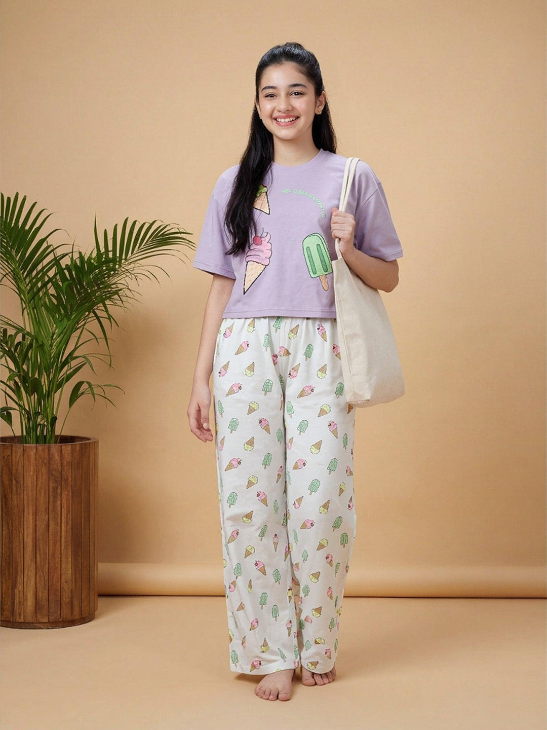 Lil Tomatoes Girls Cotton Night Suits - Lilac