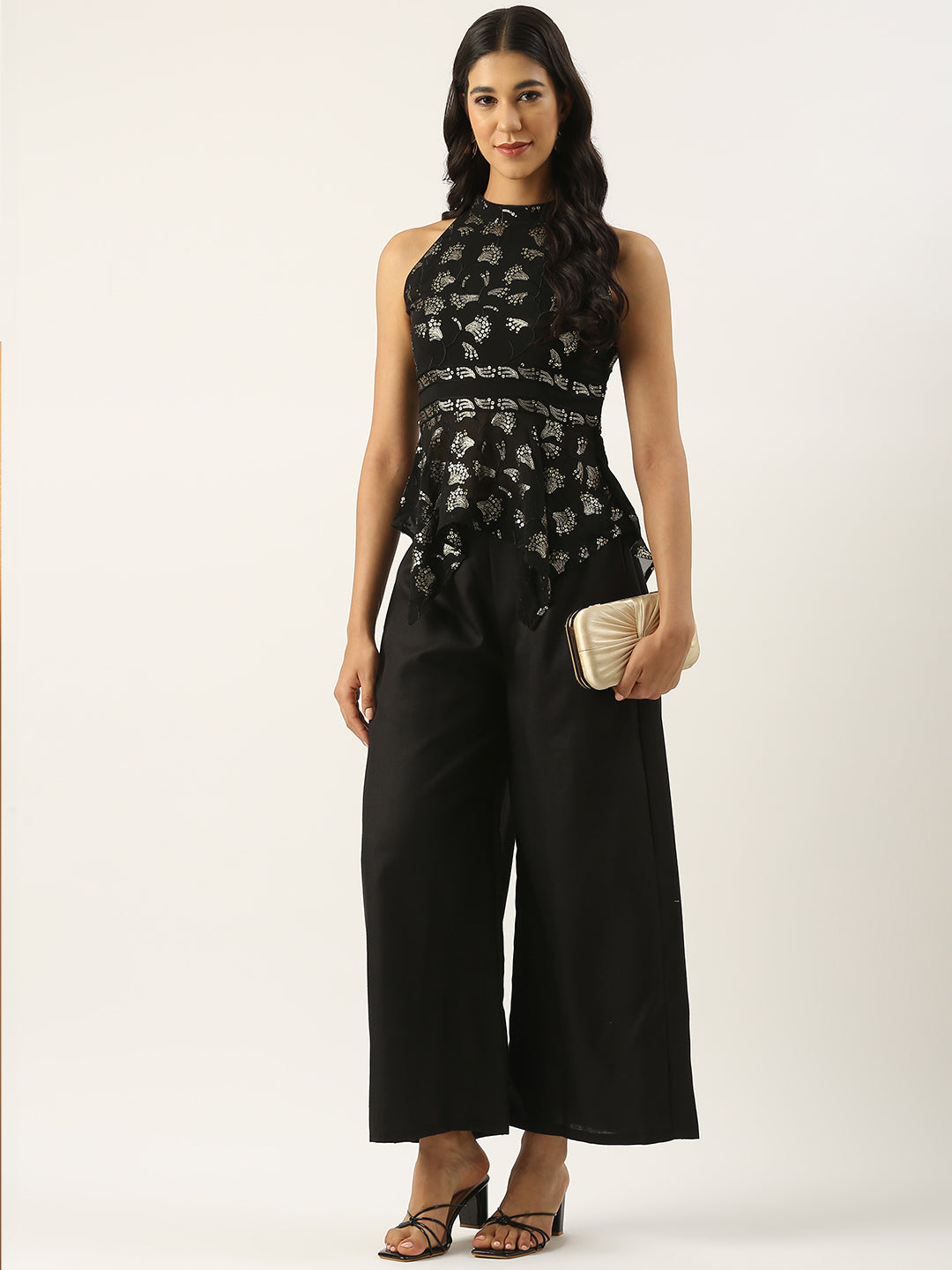 Bollywood Vogue Ready To Wear Black Embroidered Wide Leg Pant Set - Additional View 1
