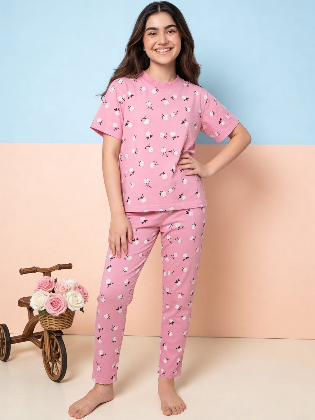 Lil Tomatoes Girls Cotton Night Suits - Pink