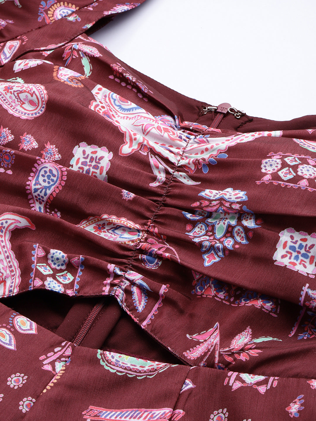 Bollywood Vogue Ready To Wear Maroon Digital Printed Kota Silk Jumpsuits - Additional View 2