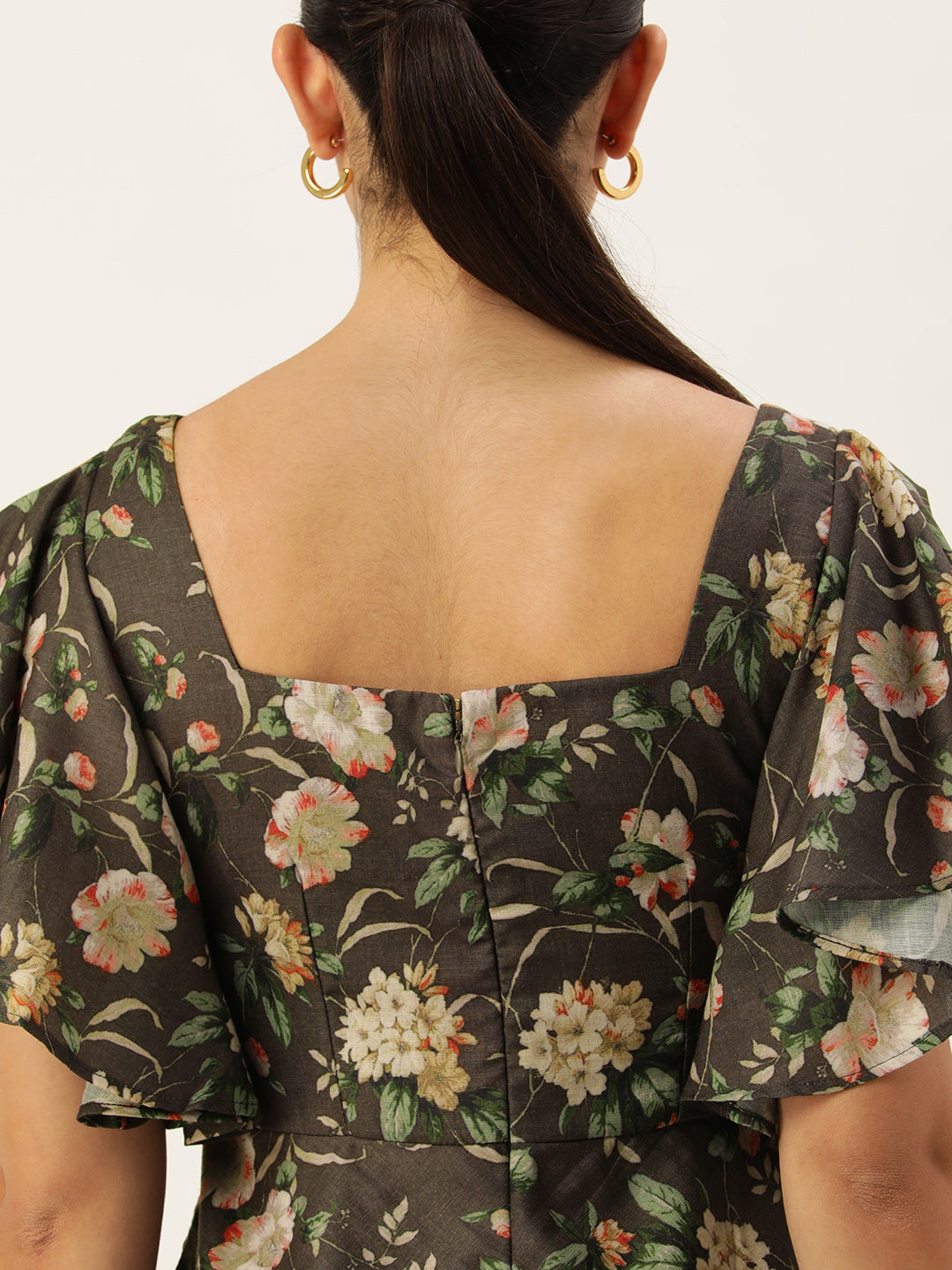 Bollywood Vogue Ready To Wear Grey Printed Cotton Dress - Look Shot