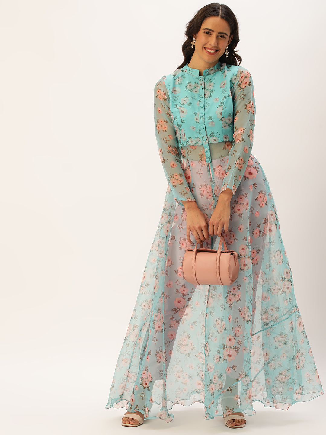 Bollywood Vogue Ready To Wear Blue Digital Printed Kurta Set With Straight Pant - Detail View