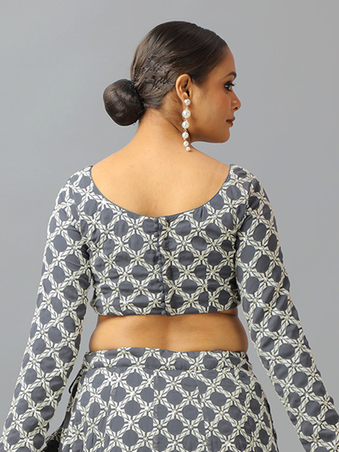 Bollywood Vogue Ready To Wear Grey Georgette Embroidered Lehenga Set - Additional View 1