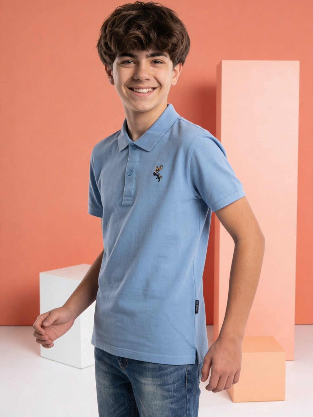 Lil Tomatoes Boys Cotton Pique Polo T-Shirt - Ocean Blue