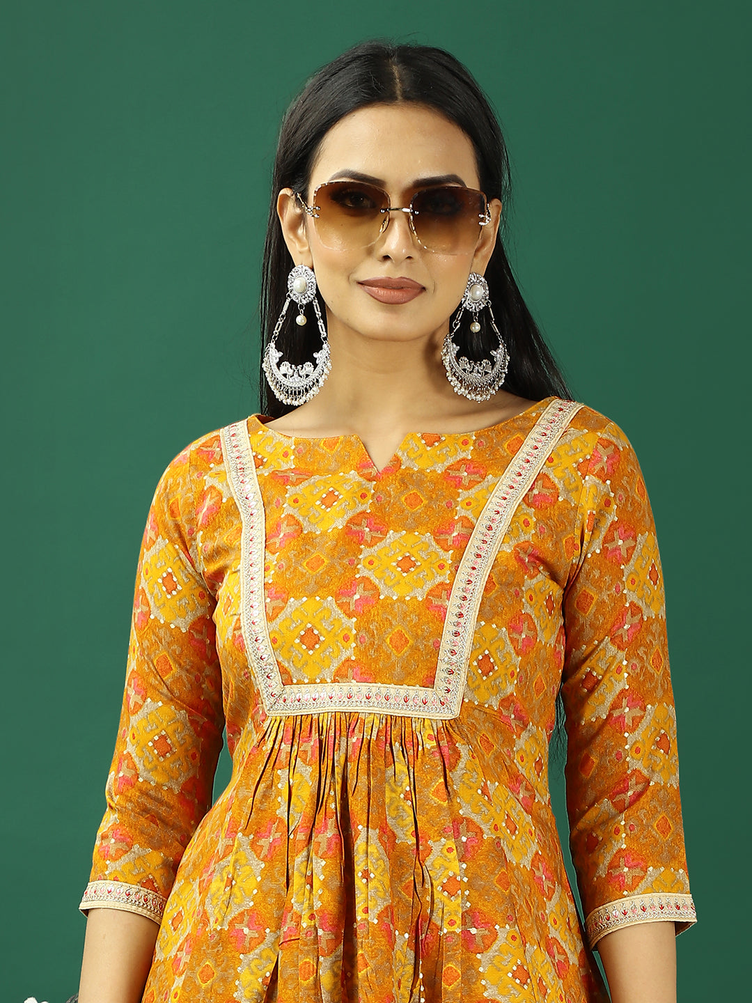 Bollywood Vogue Ready To Wear Yellow Printed Viscose Kurta Straight Pant Set - Look Shot