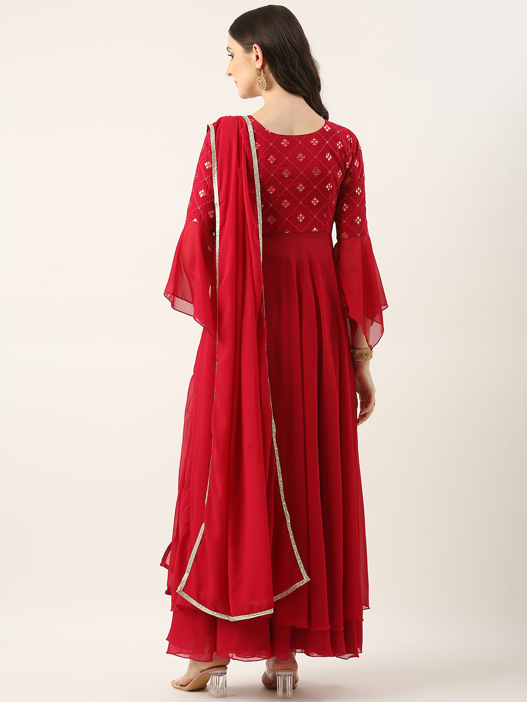 Bollywood Vogue Ready To Wear Rani Pink Georgette Embroidered Anarkali Suit - Look Shot