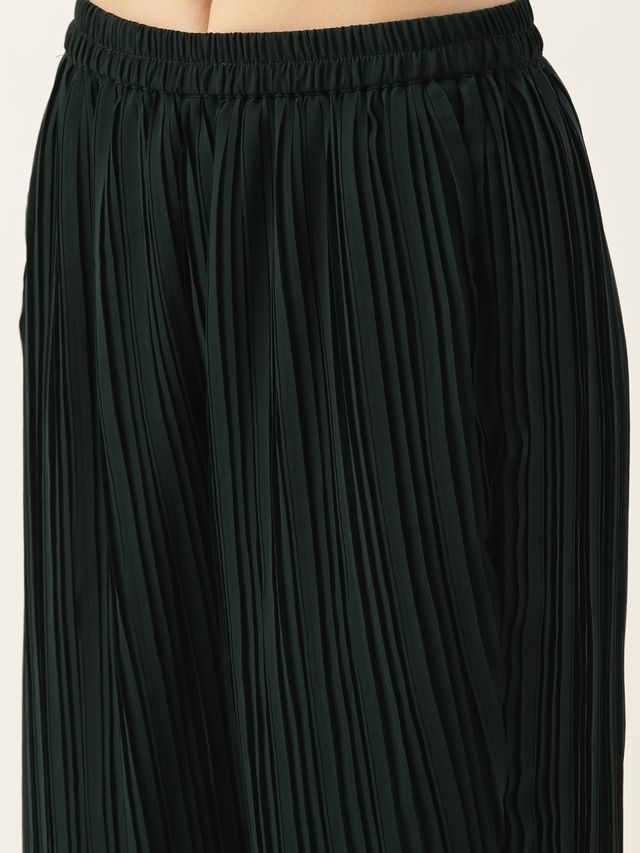 Bollywood Vogue Ready To Wear Green Georgette Sequins Wide Leg Pant Set