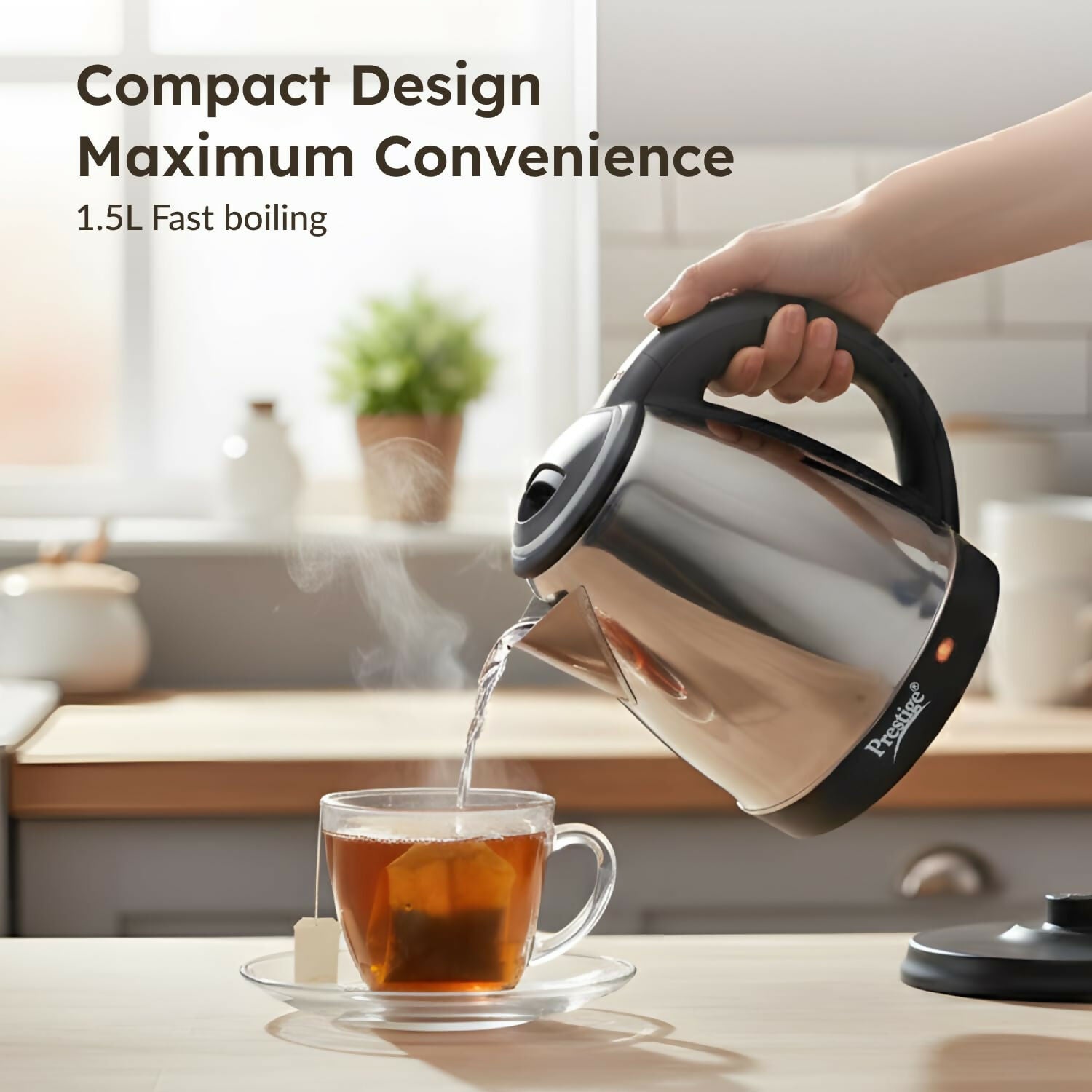 Prestige PKOSS 1.5 Electric Kettle Stainless Steel – 1.5 Litre Fast Boiling Kettle HalfPe - FW -TPT