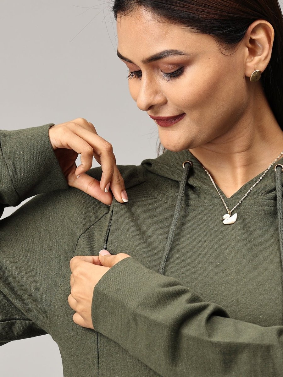 Four Leaf Clover Maternity and Nursing Hoodie Sweatshirt - MAT-SD-OLVHS-S