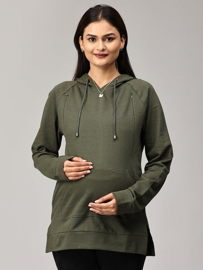 Four Leaf Clover Maternity and Nursing Hoodie Sweatshirt - MAT-SD-OLVHS-S