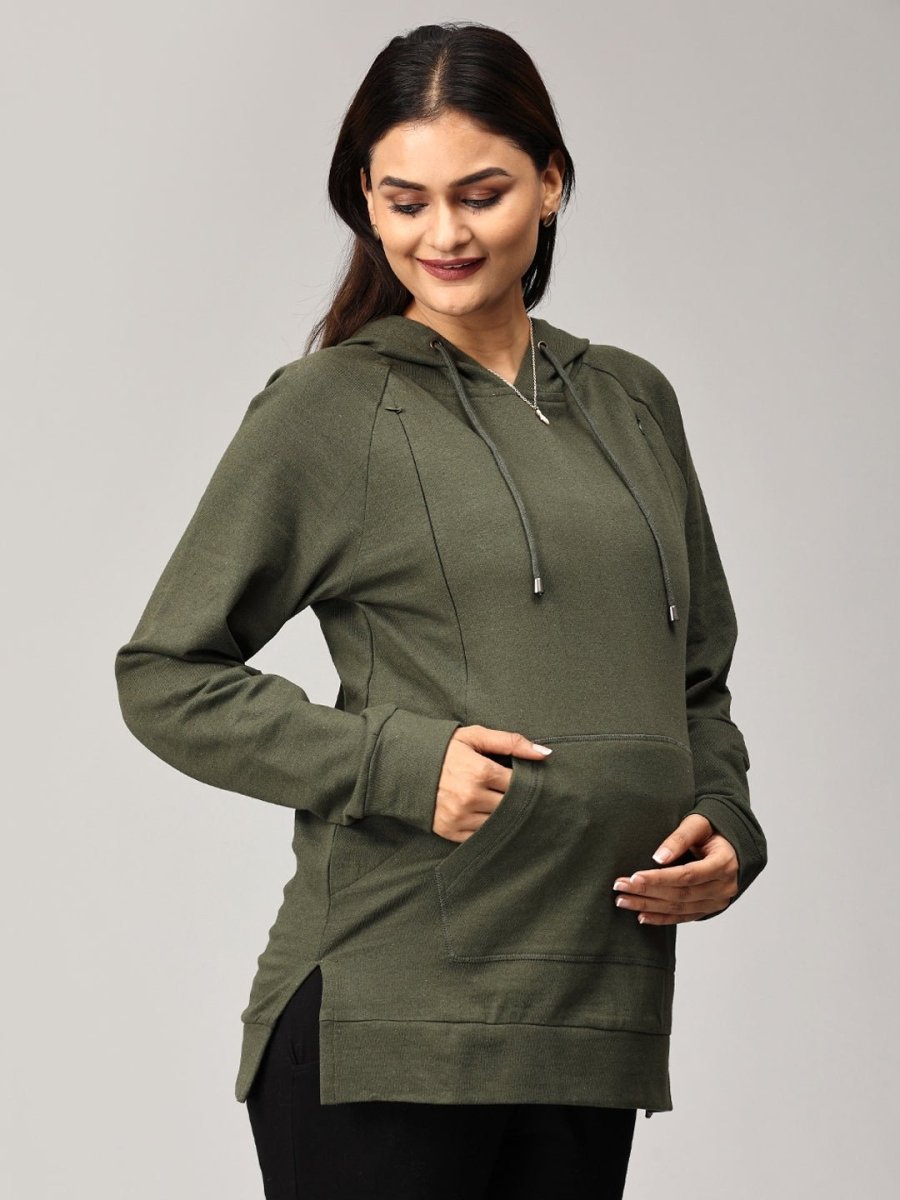 Four Leaf Clover Maternity and Nursing Hoodie Sweatshirt - MAT-SD-OLVHS-S