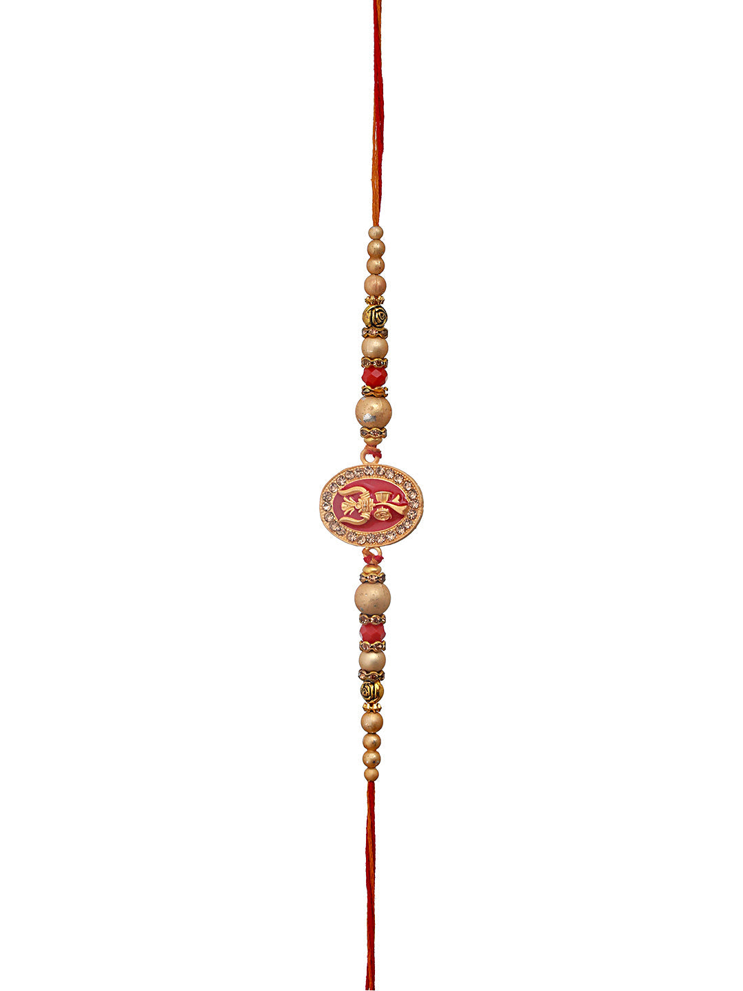 Jazz And Sizzle Set Of 2 Trishul Enameled & Faux Pearl Beaded Rakhi With Roli Chawal