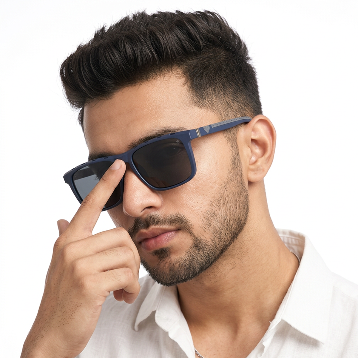 Eyejack Blue Wayfarer Sunglasses for Men and Women - Style 2136 - worn by a male model (image 1)