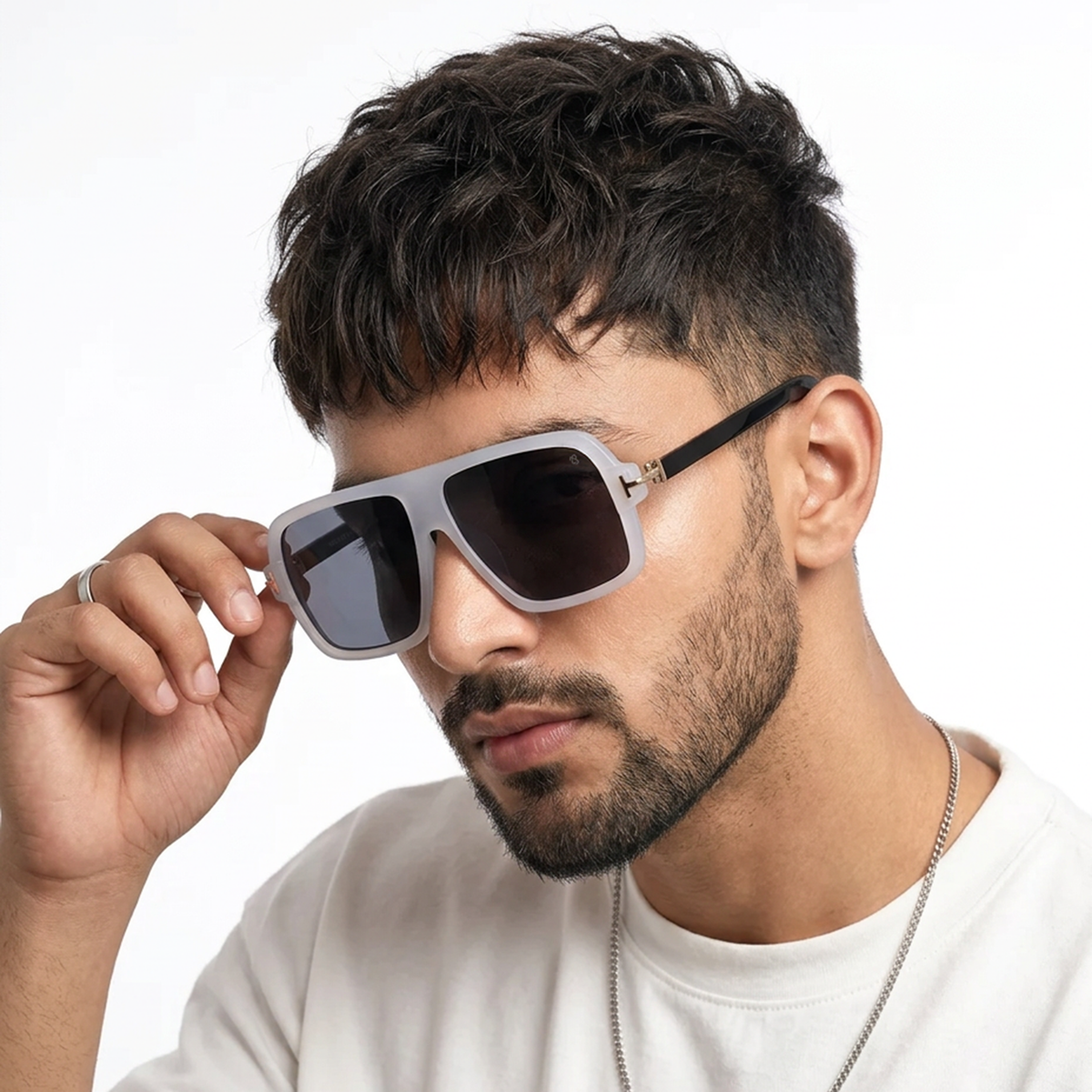 Eyejack Grey Wayfarer Sunglasses for Men and Women - Style 1055 - worn by a male model (image 1)