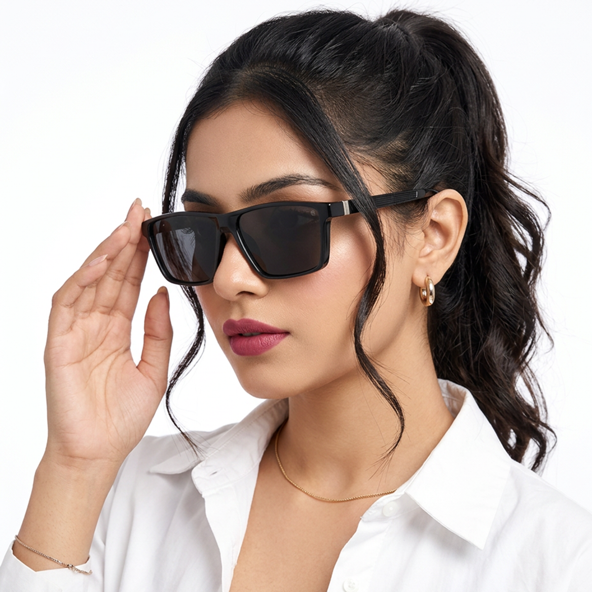 Eyejack Grey Rectangle Sunglasses for Men and Women - Style L749 - worn by a male model (image 3)