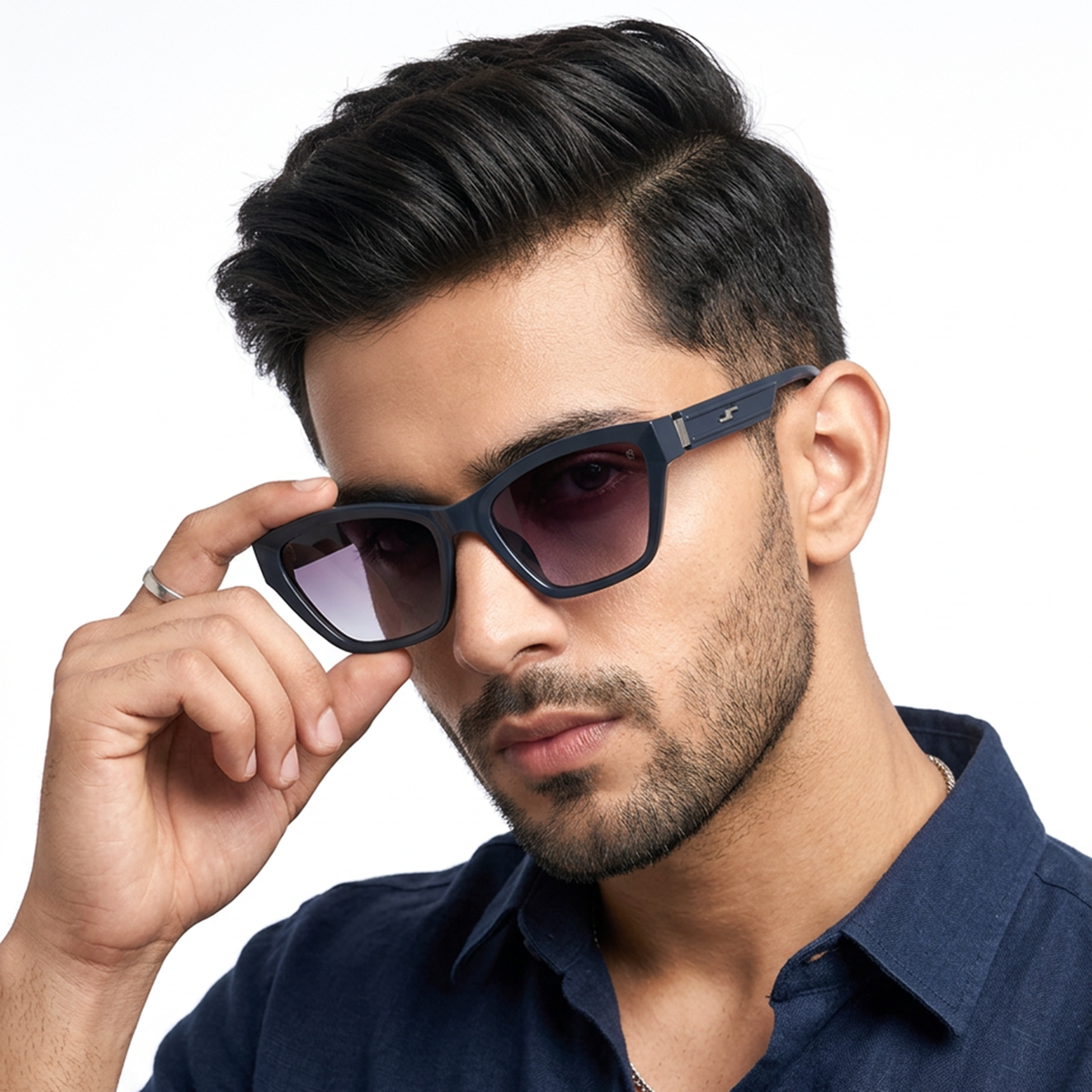Eyejack Grey Clean Cateye Sunglasses for Men and Women - worn by a male model (image 1)