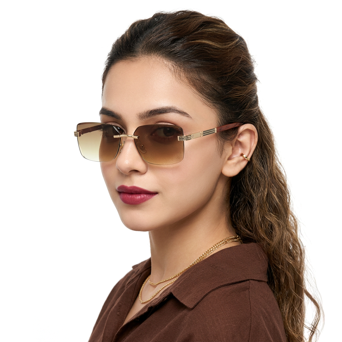 Essence Noble Golden Rimless Sunglasses for Men and Women - Style 2558 - worn by a male model (image 3)