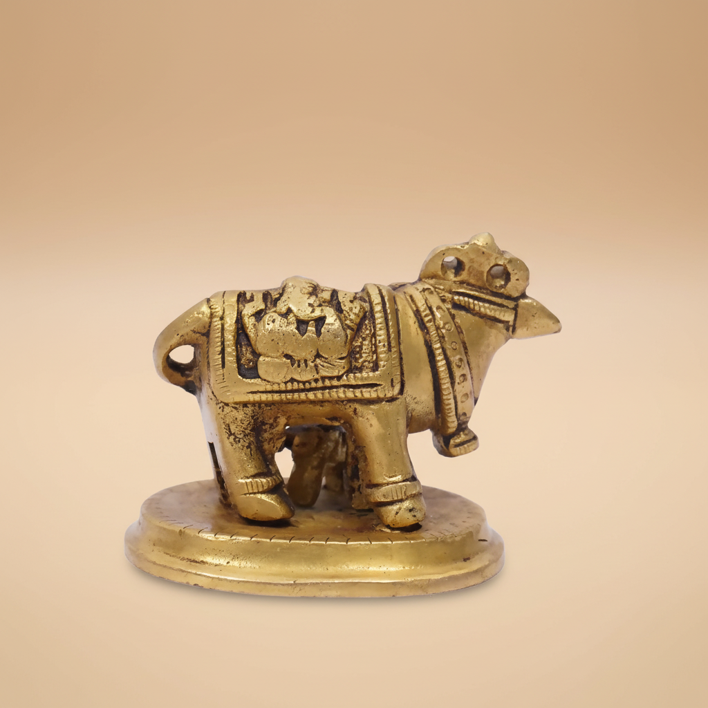 Classic Divine - Brass Kamdhenu Cow with Calf Idol - 4cm SUPER