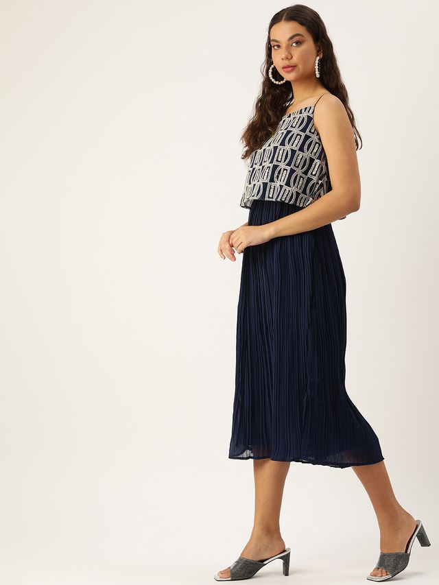 Bollywood Vogue Ready To Wear Dark Blue Embroidered Georgette Dress