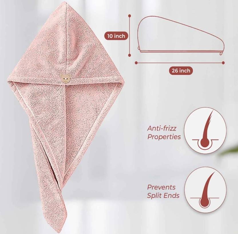 Casacraft by Pepperfry Pink 500 GSM Quick Drying Microfiber Hair Wrap Towel for Womens with Elastic Loop- Free Scrunchie -1Pcs
