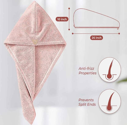Casacraft by Pepperfry Pink 500 GSM Quick Drying Microfiber Hair Wrap Towel for Womens with Elastic Loop- Free Scrunchie -1Pcs