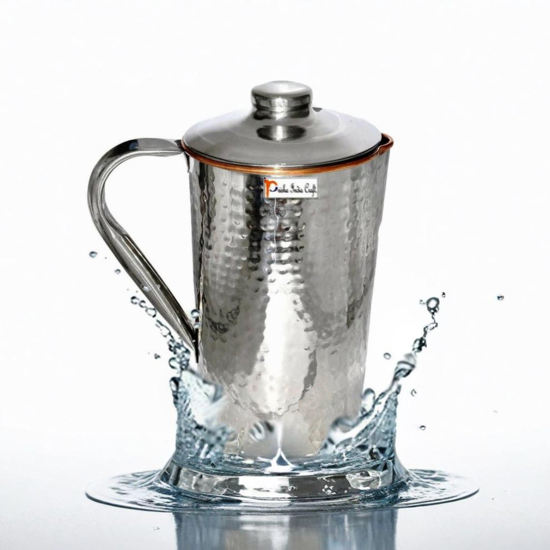 Prisha India Craft Steel Copper Jug Pitcher, Dimple Design, Capacity (1600 ML)