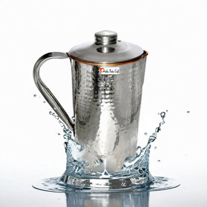 Prisha India Craft Steel Copper Jug Pitcher, Dimple Design, Capacity (1600 ML)