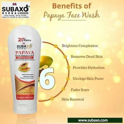 SUBAXO Papaya Face Wash, Remove Pigmentation & Moisturizes The Skin, Herbal Face Wash (120ml)