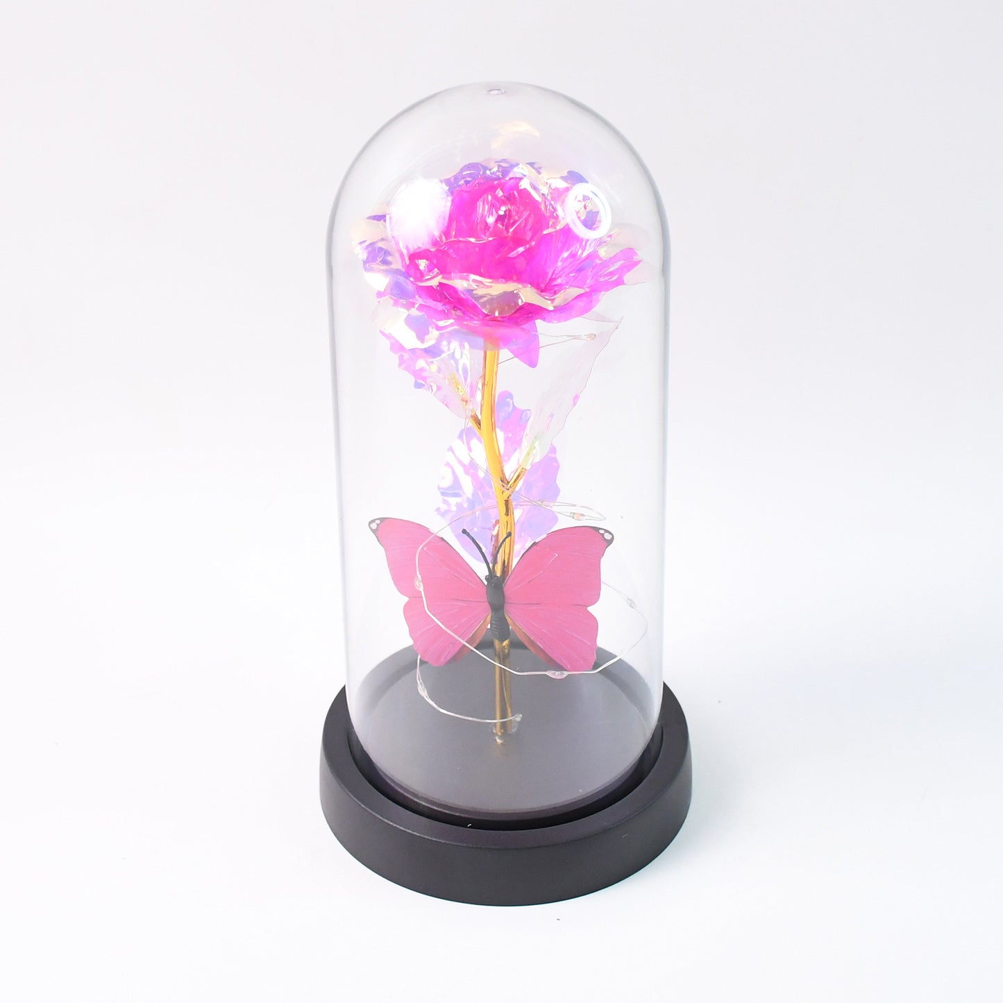 Led Decorative Rose With Butterfly In Transparent Plastic Dome (1 Pc  Battery Not Included)