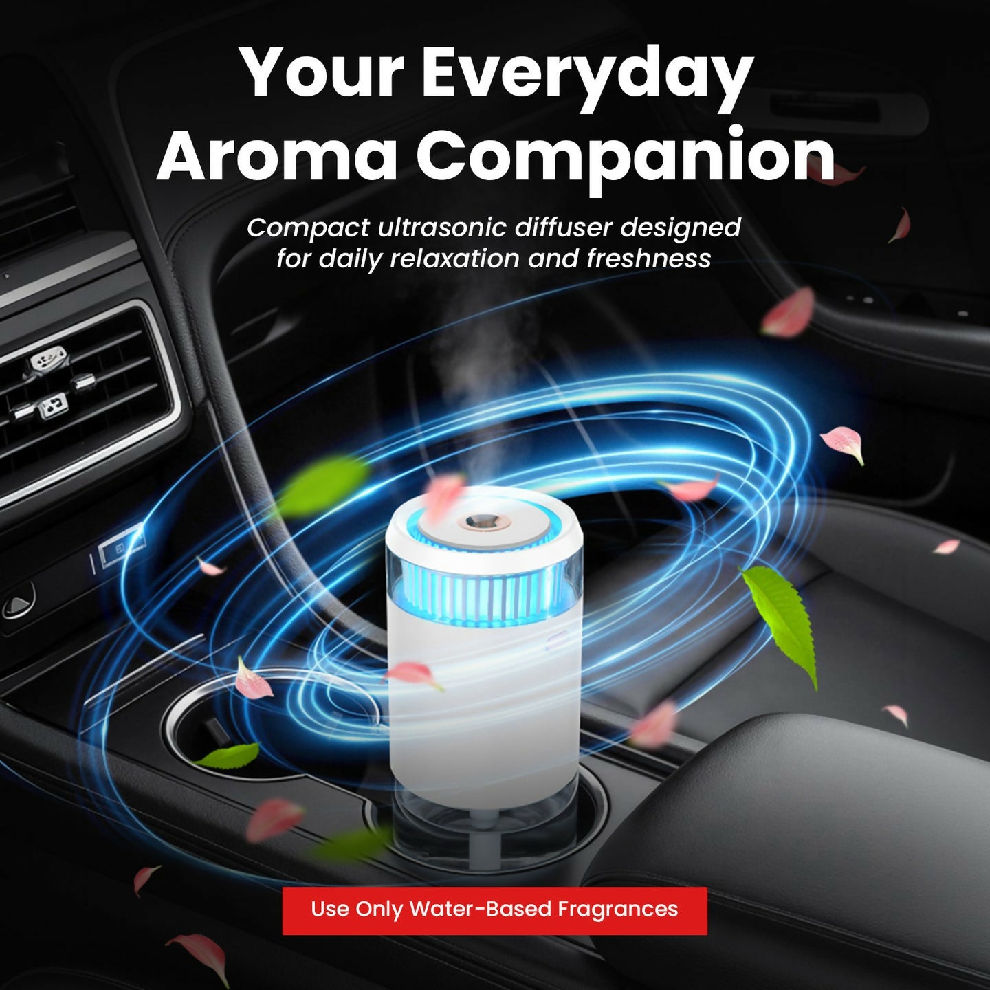 Magma Go Type-C Powered Aroma Diffuser | 135 ml Capacity | 4 Mist Modes | LED Ambient Light | For Water-Soluble Essential Oils Only