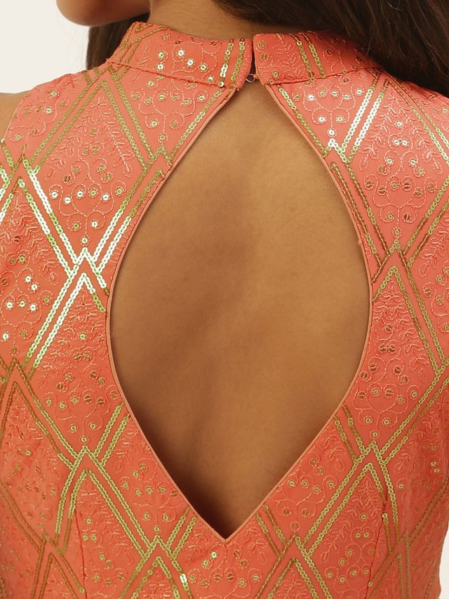 Bollywood Vogue Ready To Wear Off White N Peach Georgette Embroidered Gown