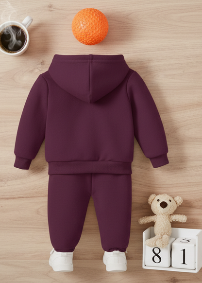 Little Champ Maroon Hooded Sweatshirt & Joggers Kids Set Luck Fashion