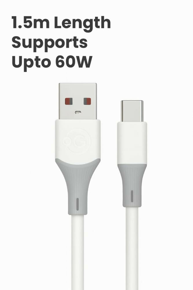 OOGE Rope 10 USB to Type-C Fast Charging Cable 60W PowerPulse 1 Meter High-Speed Data & Charging Durable Tangle-Resistant Design - White LUCKY MOBILES & ELECTRONICS